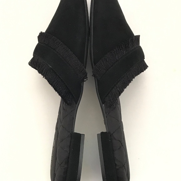 BIRDIES The Ani Black Fringe Suede Slippers Slip On Slide Mule Women’s Size 9.5 - Picture 13 of 16